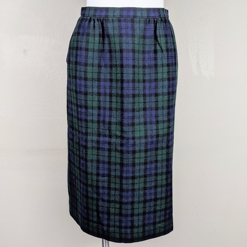 VTG Pendleton Blue Green Pure Virgin Wool Black Watch Tartan Plaid Skirt